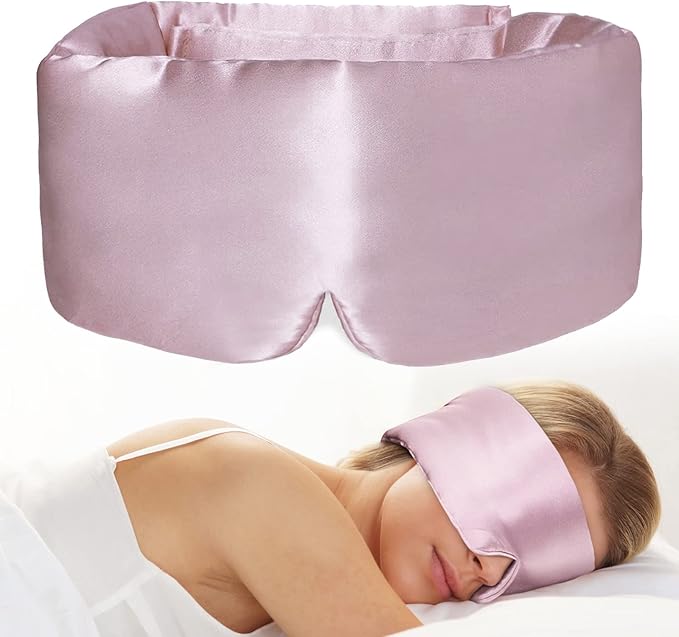 100% Natural Silk Eye Mask for Women Men, Soft Pressureless Cooling Blackout Eye Covers for Sleeping, Large Size Sleep Mask fits All Heads Adjustable, 1PC, Lotus Pink - Bloomnest