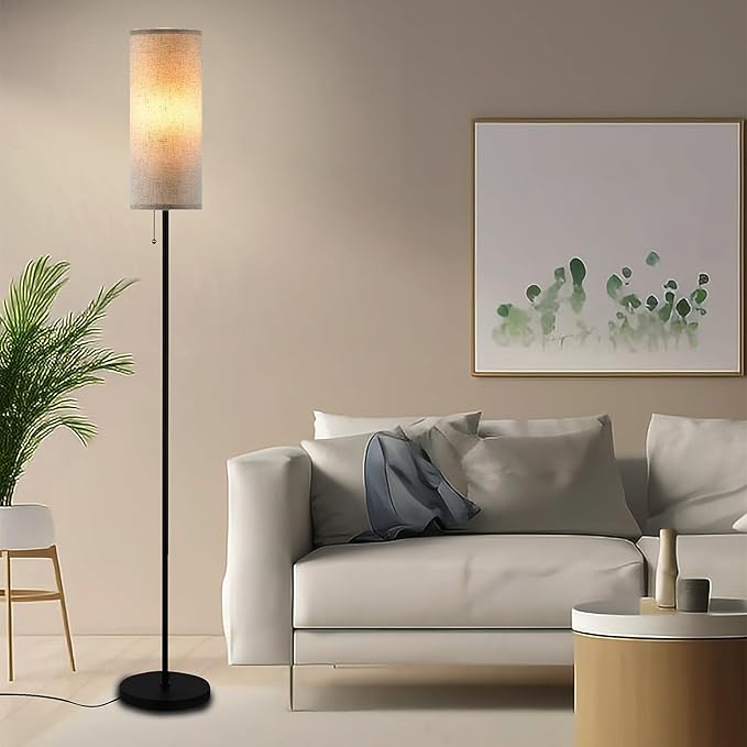 Floor Lamp for Living Room, Modern Standing Lamps with Lampshade, Minimalist Tall Lamp with Chain Switch for Living Room, LED Bulb Included (Beige Shade) - Bloomnest