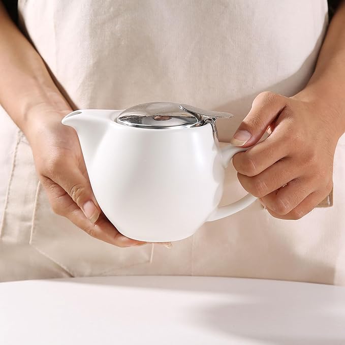 Small Ceramic Teapot With Stainless Steel Infuser For Loose Tea And Blooming Tea, Heat Resistant Ceramic Tea Pot And Tea Kettle, Perfect Tea Maker, White Teapot 350ml/12.0oz - Bloomnest