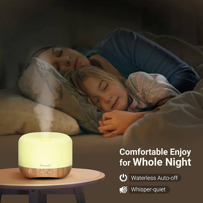 Homeweeks 300ml Essential Oil Diffuser, Quiet Aromatherapy Mist Diffusers for Essential Oils, Wood Grain, Ultrasonic, Remote Control, Timer, 7 Colors Light for Bedroom (300ml) - Bloomnest