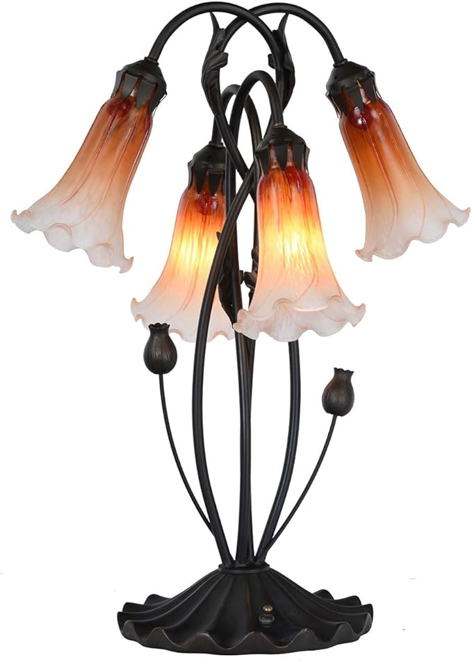 Bieye L10699 Lily Flower Blown Glass Accent Table Lamp for Living Room Bedroom Decoration (4-Light, Orange) - Bloomnest