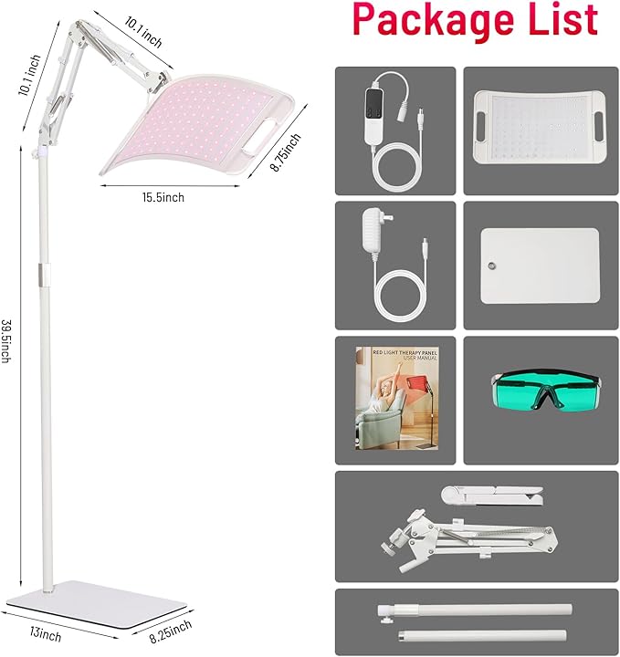 Red Light Therapy for face body-660nm 850nm Infrared light therapy panel with Stand for home use,Timer function,Adjustable Head,red light therapy panel for body and face,gift idea for men women
