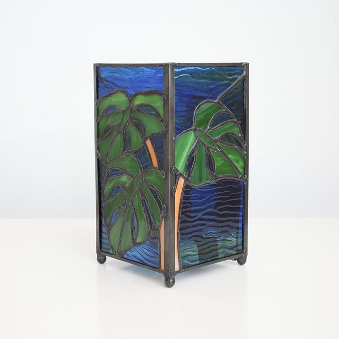 Tiffany Small Lamp Monstera Deliciosa Stained Glass Table Lamp Monstera Swiss Cheese Plant Mini Retro Accent Night Light for Home Decor Boys Girls Gifts - Bloomnest