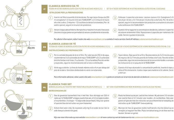 Teabloom All-in-One Glass Teapot and Tea Kettle – Heatproof Borosilicate Glass Tea Maker with Removable Stainless Steel Loose Tea Infuser – Classica Stovetop Tea Pot (40 oz / 1200 ml)