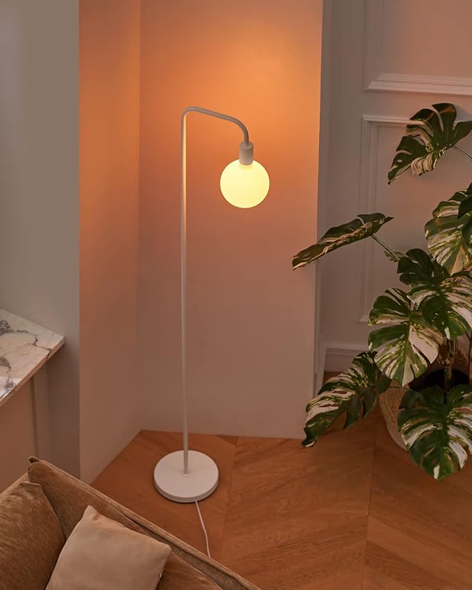 ONEWISH Floor Lamp for Living Room - Minimalist Standing Lamp with Modern LED Bulb, White Frosted Globe Glass 6", 1800K Warm Ambiant Lighting Decorative Tall Lamp for Bedroom Dorm - Bloomnest