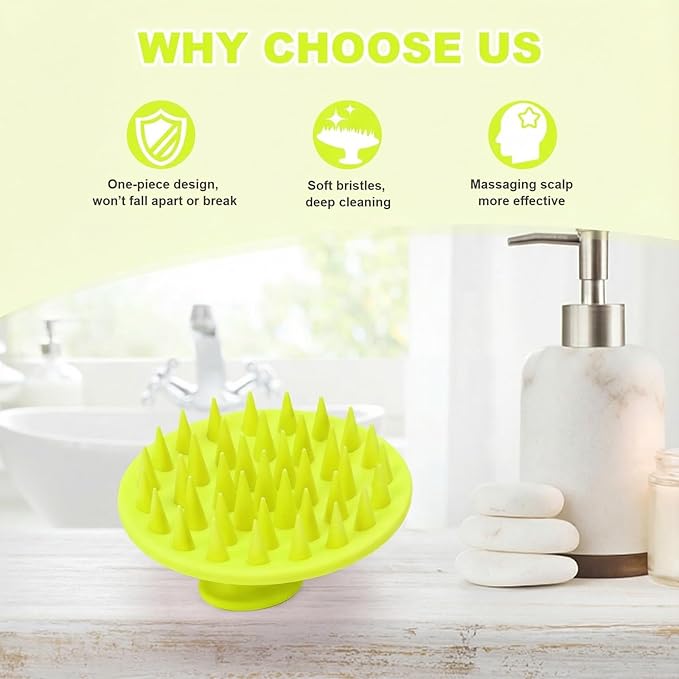 Silicone Scalp Massager Shampoo Brush, Scalp Brush for Hair Growth & Dandruff Removal, Hair Scrubber Scalp Stimulator Exfoliator Brush with Soft Bristles for Wet Dry Scalp Care (Fluorescent Green) Meartchy