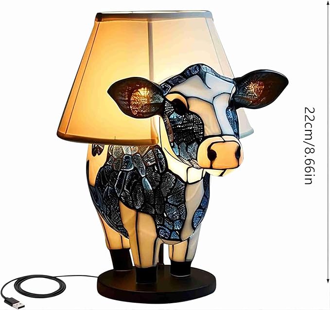 Cow Lamp, 3D Animal Table Lamp, Cute Highland Cow Bedside Lamp, Energy-Saving Portable Animal Table Lamp, Cow Night Light with USB Ports Suitable for Living Room, Bedroom, Home Office - Bloomnest