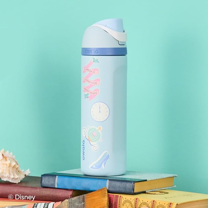 Owala Disney Princess FreeSip Insulated Stainless Steel Water Bottle with Straw for Sports and Travel, BPA-Free Sports Water Bottle, 24 oz, Cinderella Owala
