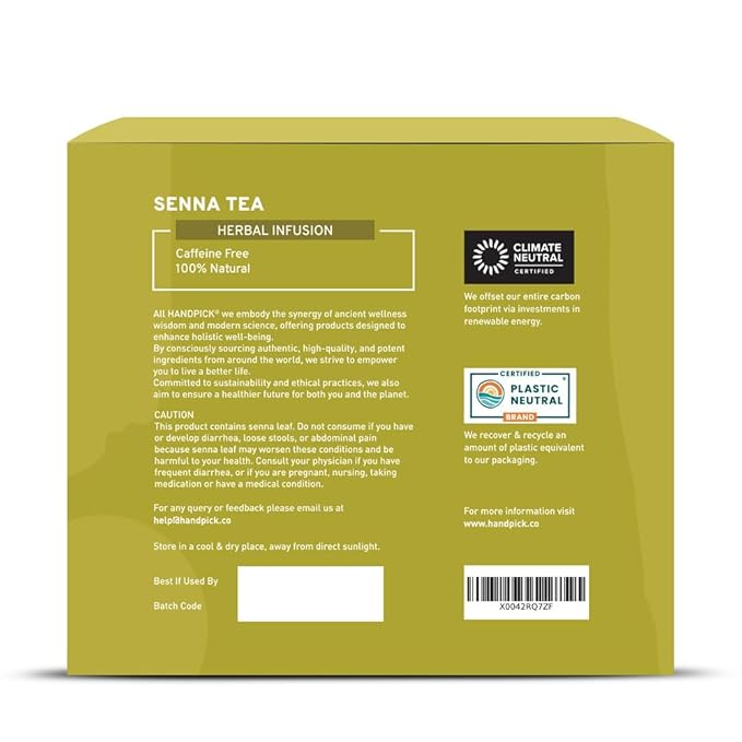 HANDPICK, Senna Tea Bags (50 Count) Non-GMO, Caffeine Free, Senna Leaves- Mild Taste | Premium Round Eco-conscious Tea Bags - Bloomnest