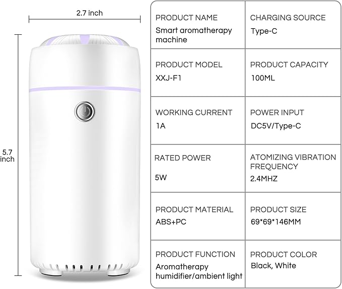 Car Diffuser, Car Humidifier, Car Diffusers for Essential Oils, Smart Car Air Freshener Diffuser, USB Cool Mist Humidifier Diffuser for Car Home Office Bedroom (White) - Bloomnest
