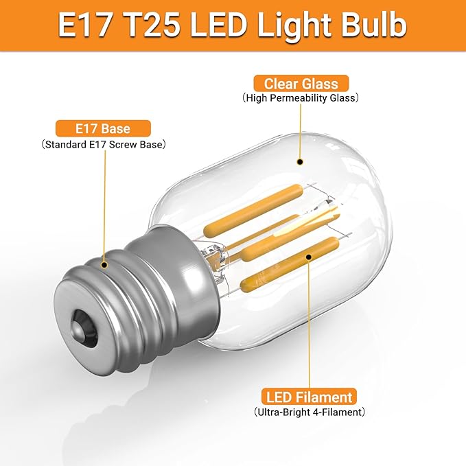Microwave Light Bulbs Under Hood 8206232A E17 LED Bulb Compatible with Whirlpool Microwave Light Bulb Maytag GE Kenmore Amana 40W Equivalent Appliance Bulb 4W 300LM 2700k CRI90-2 Pack - Bloomnest