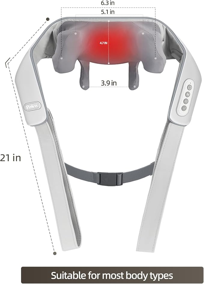 Cordless Neck Shoulder Massager with Heat,Deep Tissue Kneading Relieves Tension Improves Circulation,Gifts for Women,Men,Mom,Dad(Grey) - Bloomnest