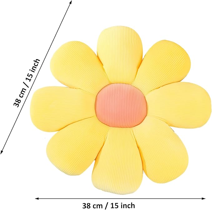 Flower Pillow, Flower Shaped Throw Pillow Floor Pillow Soft Seating Cushion Room Decor Plush Pillow for Bedroom, Sofa, Bed, Reading (15 inch, Yellow) - Bloomnest