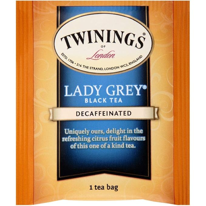 Twinings Decaffeinated Lady Grey Black Tea Individually Wrapped Bags, 20 Count (Pack of 1), Orange Peel & Lemon Peel, Enjoy Hot or Iced, 20 Teabags - Bloomnest