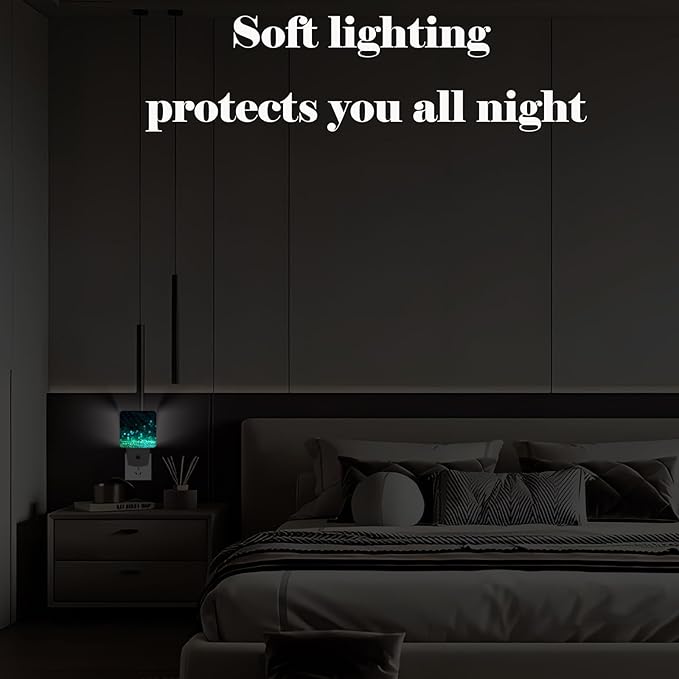 Green Sparkling Glitter Night Light,Plug Into Wall with Dusk to Dawn Light Sensors, Warm Nightlights for Bedroom, Bathroom, Hallway, Kitchen, Gifts Ideal for Boys Girls Women Men - Bloomnest