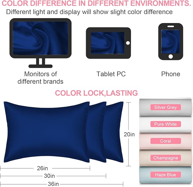 Mulberry Silk Pillow Cases 2 Pack Queen Size 20x30 Inches with Hidden Zipper, Ultra Smooth and Soft Breathable Cooling Silk Satin Pillowcase Set of 2, Better for Hair and Skin, Gifts for Women Men - Bloomnest