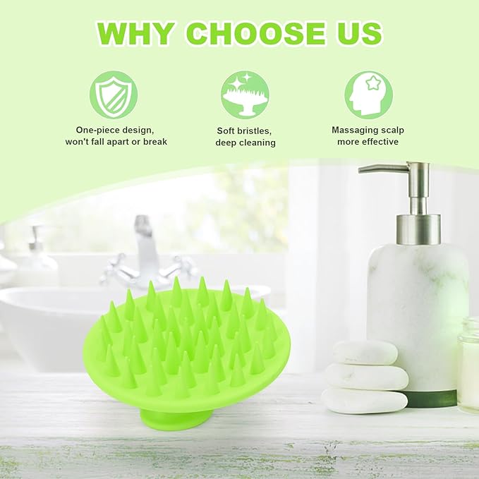 Meartchy Silicone Scalp Massager Shampoo Brush, Scalp Brush for Hair Growth & Dandruff Removal, Hair Scrubber Scalp Stimulator Exfoliator Brush with Soft Bristles for Wet Dry Scalp Care (Green) Meartchy