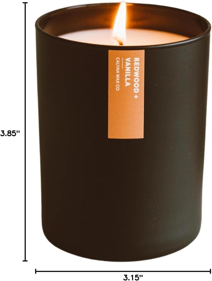 Calyan Wax Co. Redwood & Vanilla Scented Candle - 75 Hour Burn - Luxury Non Toxic Soy Wax Candles - Long Lasting Black Tumbler Jar Candle for Home - 10.2oz - Bloomnest