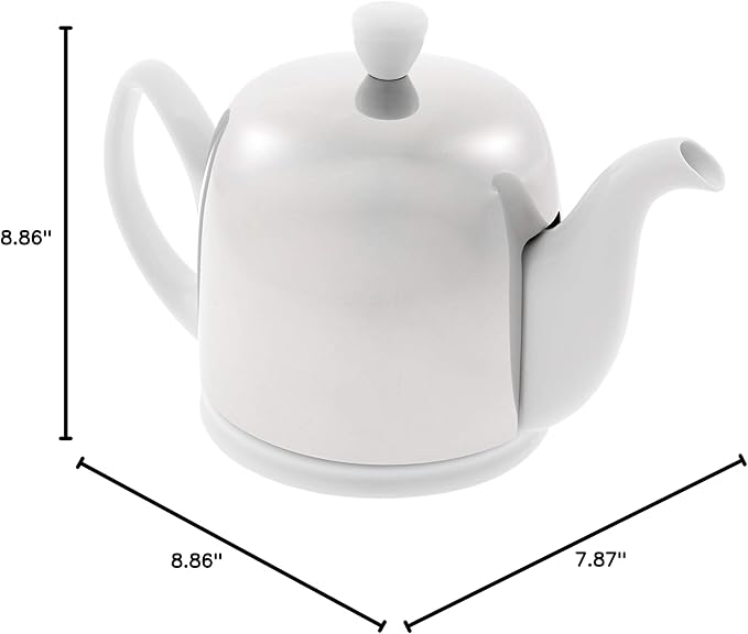 Degrenne Salam Luxury French Tea Pot - Porcelain Teapot with Stainless Steel Cover, Ceramic Tea Kettle for Loose Tea, Removable Infuser, 4 Cup Capacity, 24oz - White - Bloomnest