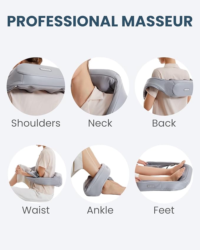 Nekteck Neck Massager for Pain Relief Deep Tissue, Shiatsu Back Massager with Soothing Heat, Electric Deep Tissue 3D Kneading Massage Tools for Shoulder Muscle, Adjustable Heat and Straps - Bloomnest