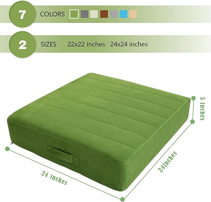MeMoreCool Square Floor Pillow Seating for Adults Kids, Large Meditation Cushion Floor Pillow with Thick Foam & Soft Tufted Cover, Washable Big Pillow Seat Floor Cushion for Sitting Yoga 24" Green - Bloomnest