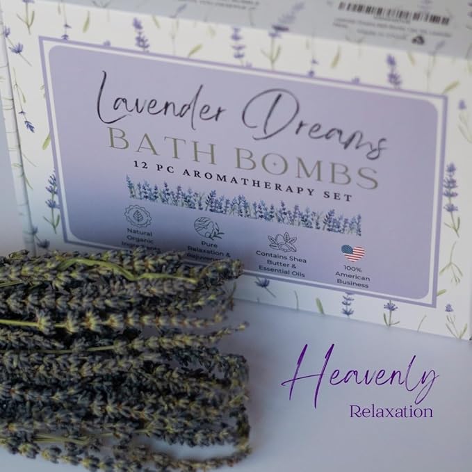 EvolutionUSA Lavender Dreams Bath Bombs for Women, 12 Organic Flower Bath Bombs, Soft Lavender Bath Bombs, Womens Bath Bombs Gift, Lush Bath Bombs for Girls, Relaxing Bathbombs, Bath Balls - Bloomnest