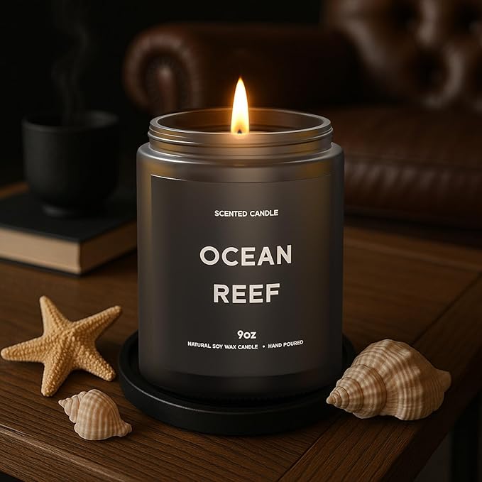Ocean Reef Candle, 9oz Scented Candle for Men, Scented Candles for Home, Gifts for Men, Personalized Blessing Minimalist Men's Gifts - Bloomnest