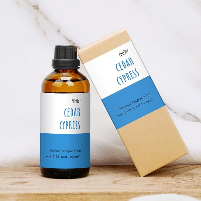 Cedar Cypress Fragrance Oil (3.38 OZ/100ML), MitFlor Single Essential Diffuser Oil, Premium Grade Fragrance Oil for Soap & Candle Making, Large Size Aromatherapy Oil, Woody Scent for Home Fragrance MitFlor