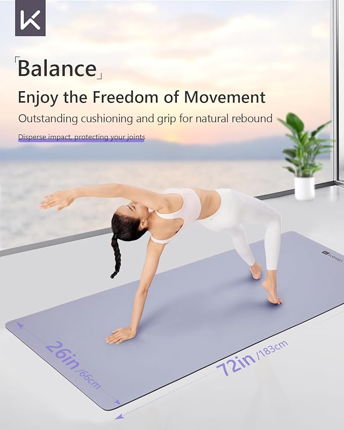 KEEP Professional Yoga Mat with Strap for Men and Women, 5mm Heavy High-Density Natural Rubber Mat for Premium Material Superior Grip, Non-Slip, Eco-Friendly 72"x26" Exercise Mat - Bloomnest