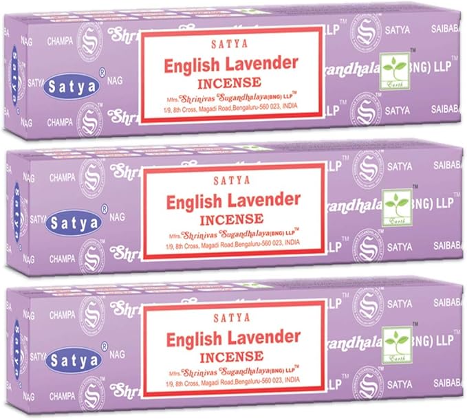 3 Packs Original Satya Sai Baba Nag Champa Incense Sticks Joss Insence - Insense 15g Box NagChampa Agarbatti (English Lavender) Satya