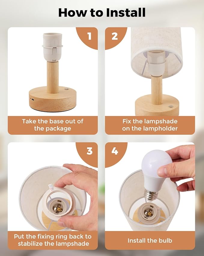 Cordless Table Lamp, 2200mAh Battery Operated Desk Lamp, Touch Bedside Lamps for Night Stands, Warm Light Mini Boho Lamp, Wood Base Round Flaxen Fabric Shade for Living Room,LED Bulb Included (Beige) - Bloomnest