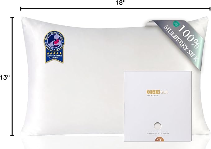 ZIMASILK 100% Pure Mulberry Silk Pillowcase for Hair and Skin Health,Soft and Smooth,Both Sides Premium Grade 6A Silk,600 Thread Count,with Hidden Zipper,1pc(Toddler 13''x18'',White) - Bloomnest