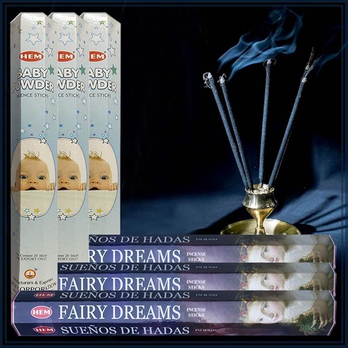 TRUMIRI Fairy Dreams & Baby Powder Incense Sticks Bundle - 120 Count (3 Packs of 20 Sticks Each) with Incense Holder - Spiritual Decor & Home Fragrance