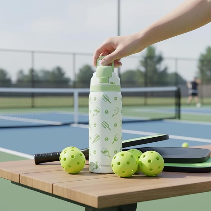 Pickleball Insulated Stainless Steel Water Bottle with Straw for Sports and Travel, 32oz, Gifts for Pickleball Lover Women Girls Friends Teens Birthday Christmas - Bloomnest