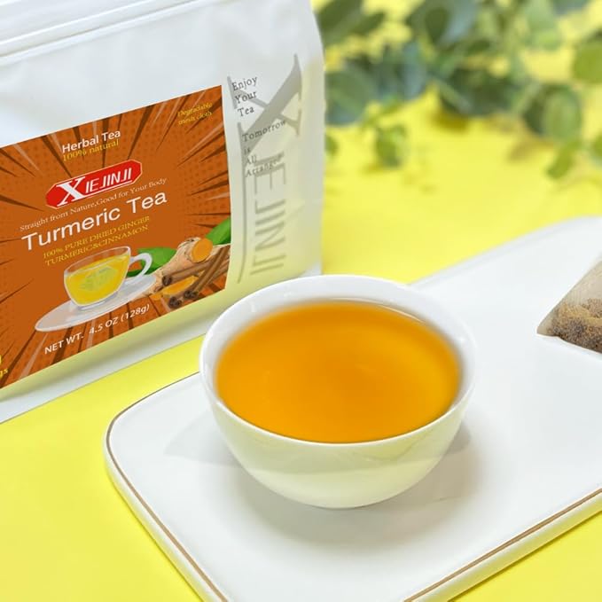 XIEJINJI Turmeric Ginger, 40 Teabags, 100% Natural Ingredients, Spicy & Smooth Flavor, Support Brain, Weight, Skin and Sleep, No Sugar, No Caffeine, No Additives, Eco-Conscious Tea Bags - Bloomnest