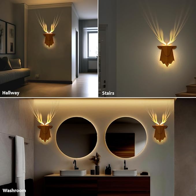 Antler Lamp with Remote Control, Adjustable and Timed Deer Night Light, Suitable for Living Room, Bedroom, Corridor Antler Wall Lamp Decor - Bloomnest
