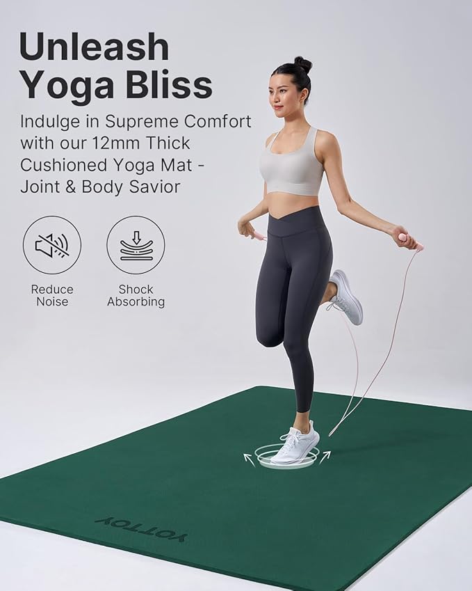 YOTTOY Large Yoga Mat (75 * 52 * 1/2inch),Extra Wide TPE Exercise Mat,Non-Slip Workout Mat for Pilates, Fitness, Barefoot, Home Gym Studio with Strap and Towel - Bloomnest