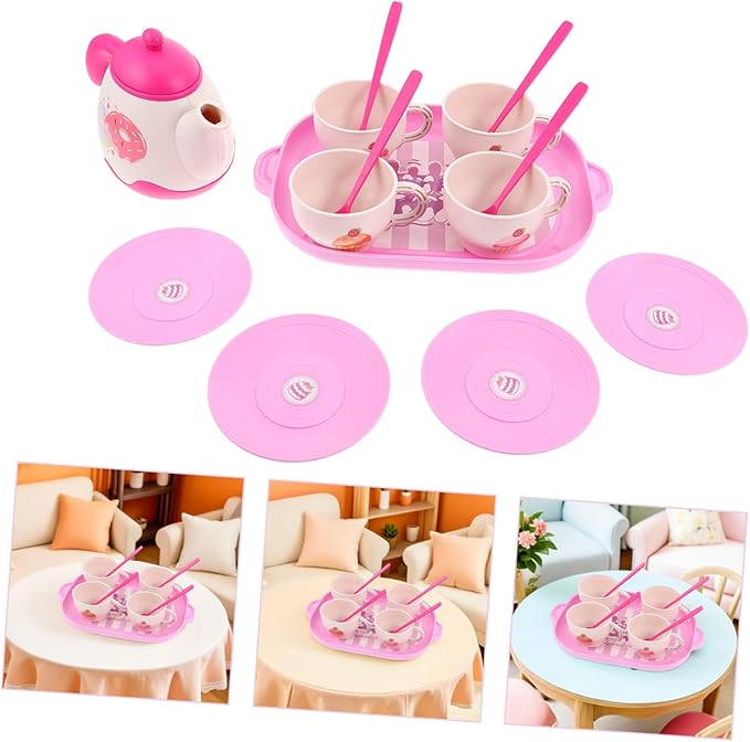 Pretend Play Tea Party Set for Little Food-Grade Plastic Teapot with Tray Cups and Saucers Vibrant Colors Safe and Kitchen for Birthday and Christmas