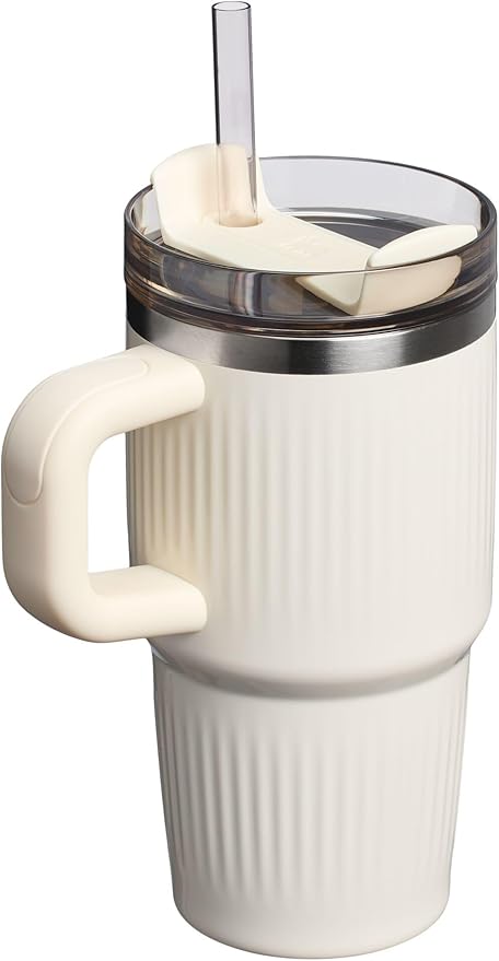 STANLEY Quencher H2.0 Tumbler with Handle and Straw 20 oz | Flowstate 3-Position Lid | Cup Holder Compatible for Travel | Insulated Stainless Steel Cup | BPA-Free | Fluted Cream Gloss Stanley