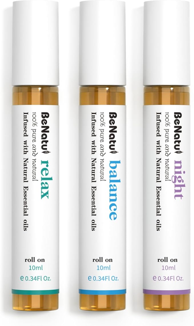 Essential Oil Set (Relax, Night, Balance), Aromatherapy Roll On Blends for Massage, Body Care & Home Use, Great Fragrance Gift for Men & Women Relaxation - Bloomnest