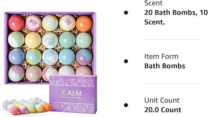 20PCS Bath Bombs for Women Presents Set Natural Wonderful Fizz Effect Bath Bomb with Shea Butter & Essential Oils, Bubble Bath Mothers Day Presents for Mom, Wife, Girlfriend - Bloomnest