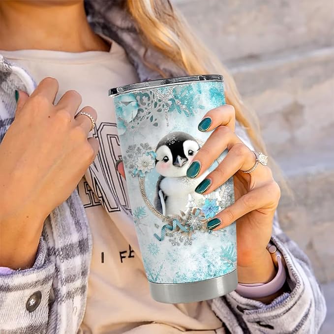 Penguin Tumbler 20oz Stainless Steel Insulated Coffee Travel Mug Cup for Women Girls Penguin Gifts for Birthday Christmas - Bloomnest