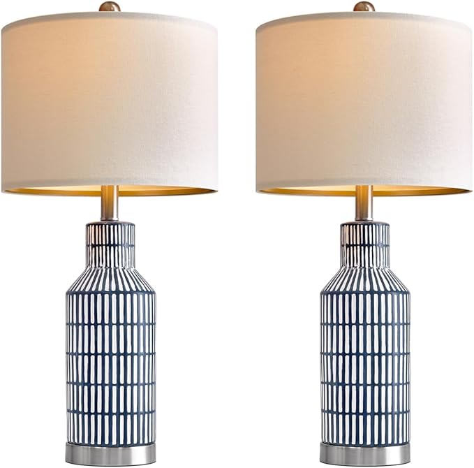 25" Modern Ceramic Lamps Single Table Lamp for Living Room Bedroom Farmhouse Nightstand Bedside Lamps - Bloomnest
