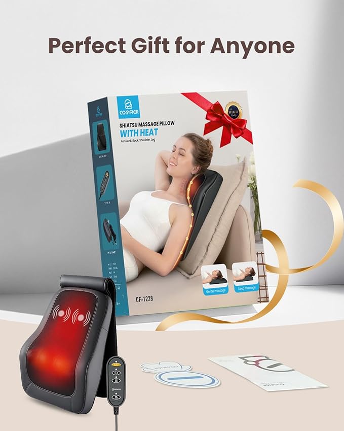 COMFIER Back Massager for Back Pain Deep Tissue 3D Shiatsu Neck Back Massager with Heat & Vibration Massager for Neck Shoulder Back Massage for Chair Heated Massage Cushion, Gifts/Presents for Mom Dad - Bloomnest