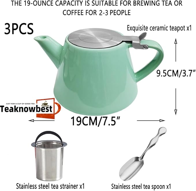 loose tea pot, Ceramic teapot with infuser, 19oz Tea pot for loose leaf tea, Suitable for 2-3 people to brew tea or coffee (azure) - Bloomnest