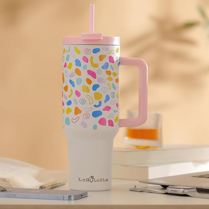 40oz Tumbler with Handle,Double Wall Vacuum Reusable Stainless Steel Insulated Water Bottle,With Leak Proof lid and Straw for Iced or Cold Beverages (Cloud-like White) - Bloomnest