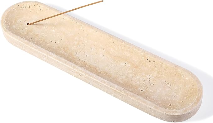 Koville Travertine Incense Holder, Incense Holder for Sticks, Long Incense Sticks Holder Ash Catcher for Meditation Yoga SPA, Natural Stone Incense Burner, Home Table Decor(Beige) - Bloomnest