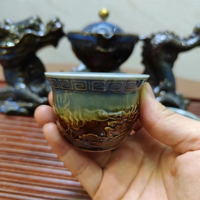 Chinese Gongfu Tea Set Gift Box, Chinese Dragon Shape, Pure Hand Firing, with 360Rotating Teapot and Infuser, Suitable for Office, Home, Gift (Dragon Feast) - Bloomnest