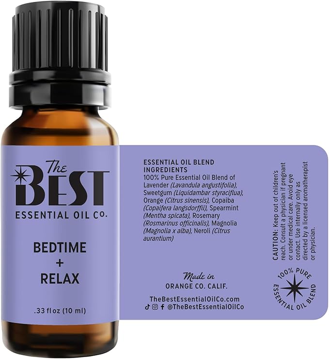 The Best Bedtime + Relax Essential Oil Blend- Premium Grade- 100% Pure & Natural for Aromatherapy, Diffuser, Spa, Massage, Air Freshener- 10 ml (.33 fl oz) - Bloomnest