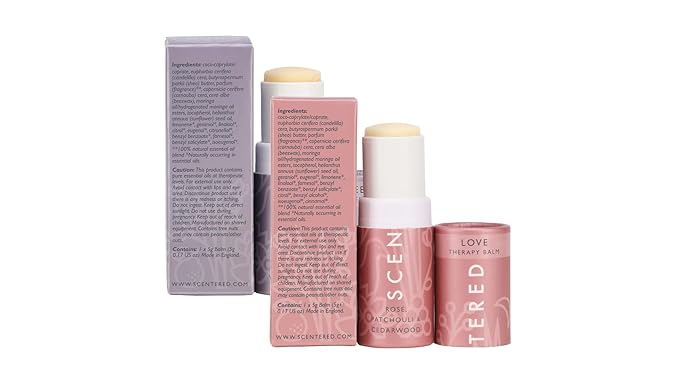 Scentered Aromatherapy Balm Stick Duo for Sleep & Emotional Balance - Roll On Essential Oil Blends of Rose, Lavender, Ylang Ylang - Aromatherapy Gifts for Women - Sleep Well & Love - Bloomnest